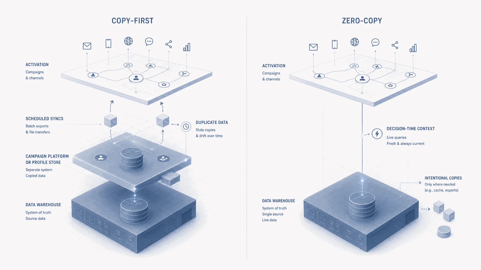 Responsibility split in zero-copy engagement architecture